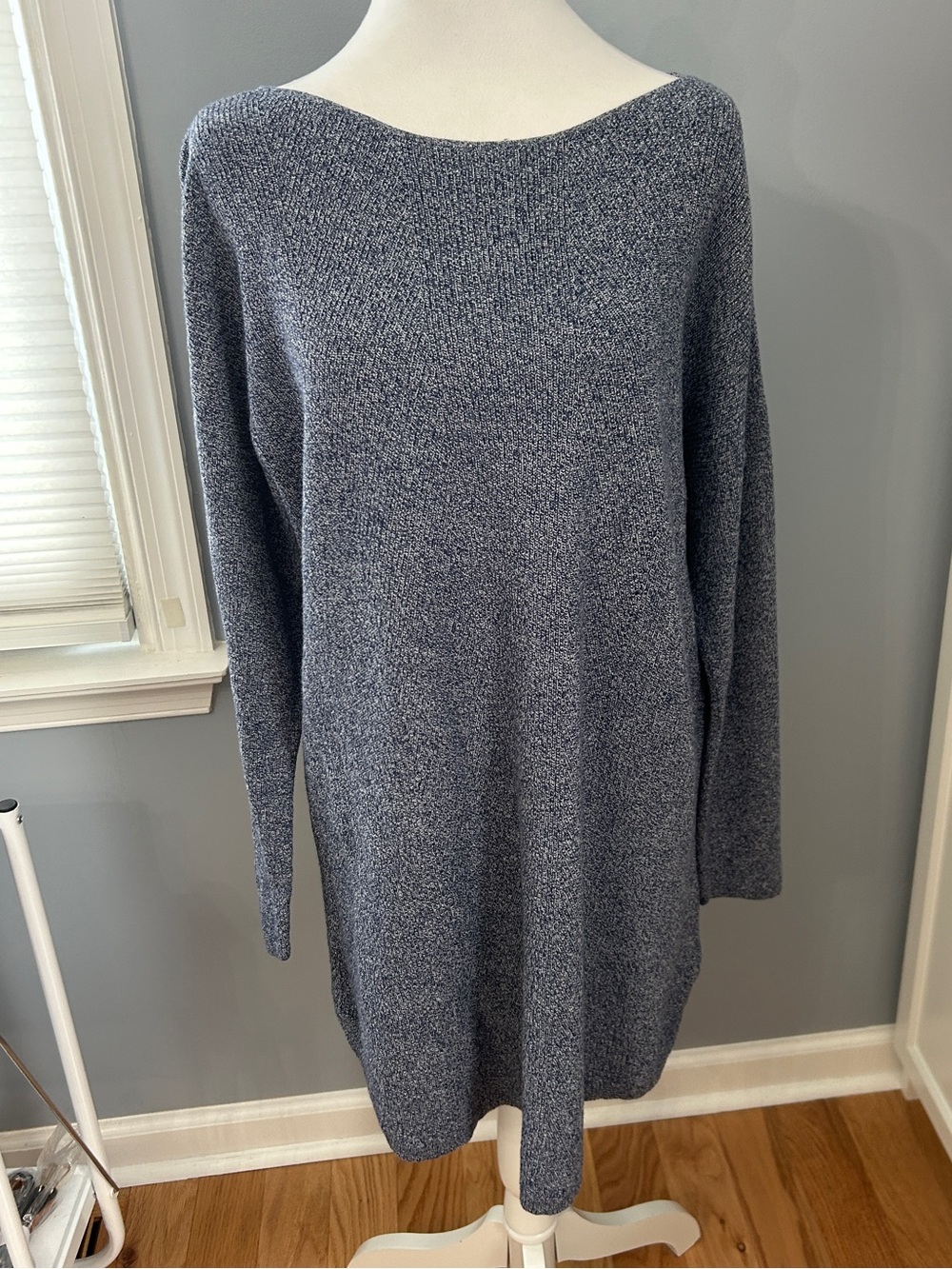 Talbots Woman 2X Tunic Sweater Blue White Cashmere Blend Long Sleeve Top